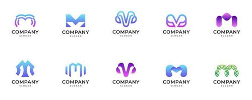 set of Initial Letter m gradient colorful Logo vector