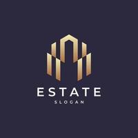 Building logo design with line outline style real estate, architecture, construction vector