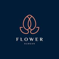 Luxury elegant peony or tulip flower logo linear line art monogram style. Flower symbol. Beauty, spa, salon, cosmetics or boutique logo and more business. vector