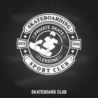 Skateboarding sport club sign on the chalkboard. Vector illustration.