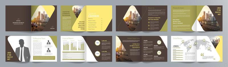 Corporate business presentation guide brochure template, Annual report, 16 page minimalist flat geometric business brochure design template, square size.