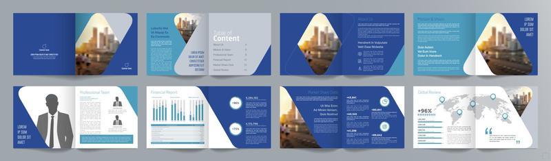Corporate business presentation guide brochure template, Annual report, 16 page minimalist flat geometric business brochure design template, square size.