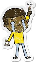 distressed sticker of a cartoon man crying vector