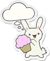 cute cartoon rabbit with muffin and thought bubble as a printed sticker vector