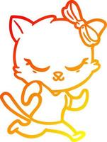 warm gradient line drawing cute cartoon cat with bow vector