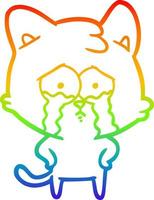 rainbow gradient line drawing cartoon crying cat vector