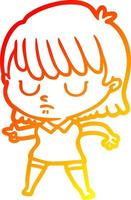 warm gradient line drawing cartoon woman vector