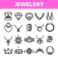 vector de conjunto de iconos de línea de joyería. símbolo de joyería de lujo de diamantes. signo de elegancia de gema. ilustración web de contorno delgado