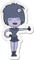 sticker of a cartoon vampire girl giving thumbs up sign vector