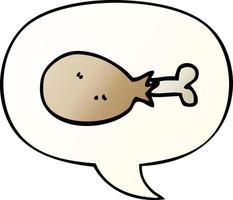 cartoon cooked chicken leg and speech bubble in smooth gradient style vector