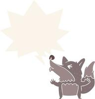 hombre lobo de halloween de dibujos animados aullando y burbuja de habla en estilo retro vector