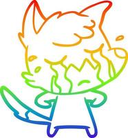 rainbow gradient line drawing crying fox cartoon vector