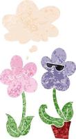 cute cartoon flower and thought bubble in retro textured style vector