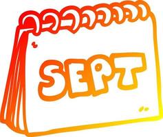 warm gradient line drawing cartoon calendar showing month of september vector