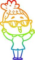 rainbow gradient line drawing cartoon happy woman wearing spectacles vector