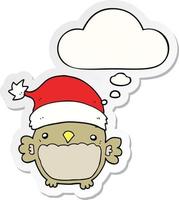 cute christmas owl and thought bubble as a printed sticker vector