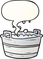 cartoon old tin bath full of water and speech bubble in smooth gradient style vector