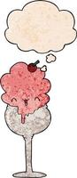 cute cartoon ice cream desert and thought bubble in grunge texture pattern style