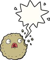 frightened cookie cartoon and speech bubble vector