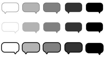 set of blank white, grey, and black square speech bubble, frame talk, chat box, speak ballon, thinking balloon on white background vector