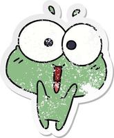 distressed sticker cartoon kawaii excited cute frog vector