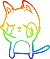 rainbow gradient line drawing crying cartoon cat vector