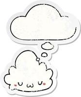 cute cartoon cloud and thought bubble as a distressed worn sticker vector