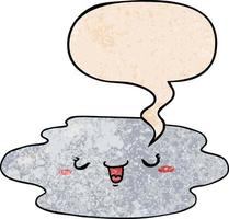 cartoon puddle and face and speech bubble in retro texture style vector
