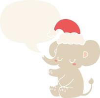 lindo elefante navideño y bocadillo de diálogo en estilo retro vector