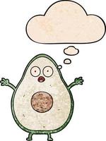 cartoon avocado and thought bubble in grunge texture pattern style vector