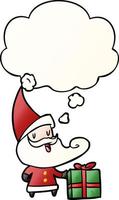cartoon santa claus and thought bubble in smooth gradient style vector