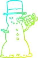 cold gradient line drawing cartoon christmas snowman vector