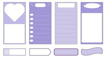 collection set of cute purple paper templates printable striped note, planner, journal, reminder, notes, checklist, memo, writing pad vector