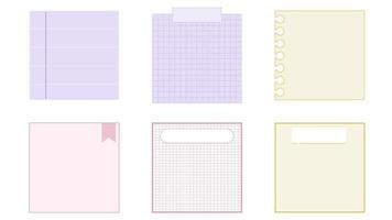 collection set of the cute colorful notepad template planner, memo, grid paper, sticky note, reminder, and journal. cute, simple, and printable for your design vector