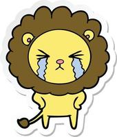 sticker of a cartoon crying lion vector