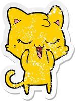 distressed sticker of a happy cartoon cat vector