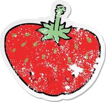 distressed sticker of a cartoon strawberry vector