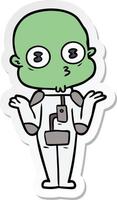 sticker of a confused weird bald spaceman vector