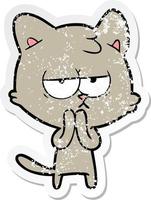 distressed sticker of a bored cartoon cat vector