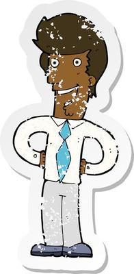 retro distressed sticker of a cartoon happy man
