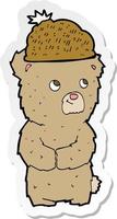 sticker of a cartoon bear in hat vector