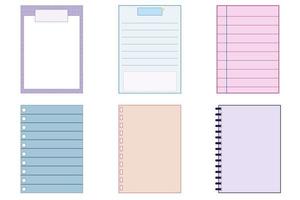 colección de lindas plantillas de papel en blanco para imprimir notas a rayas, planificador, diario, recordatorio, nota, lista de verificación, memo, bloc de notas. lindo, simple e imprimible vector