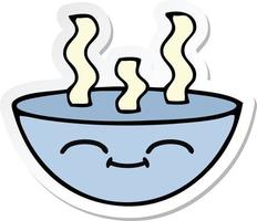 sticker of a cute cartoon bowl of hot soup vector