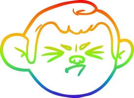 rainbow gradient line drawing cartoon monkey face vector