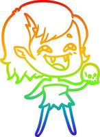 rainbow gradient line drawing cartoon laughing vampire girl vector