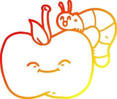 warm gradient line drawing cartoon apple and bug vector