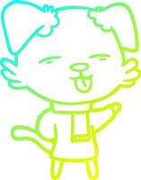 cold gradient line drawing cartoon dog sticking out tongue vector