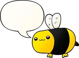 cartoon bee and speech bubble in smooth gradient style vector