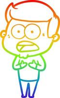 rainbow gradient line drawing cartoon shocked man vector