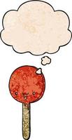 cartoon candy lollipop and thought bubble in grunge texture pattern style vector